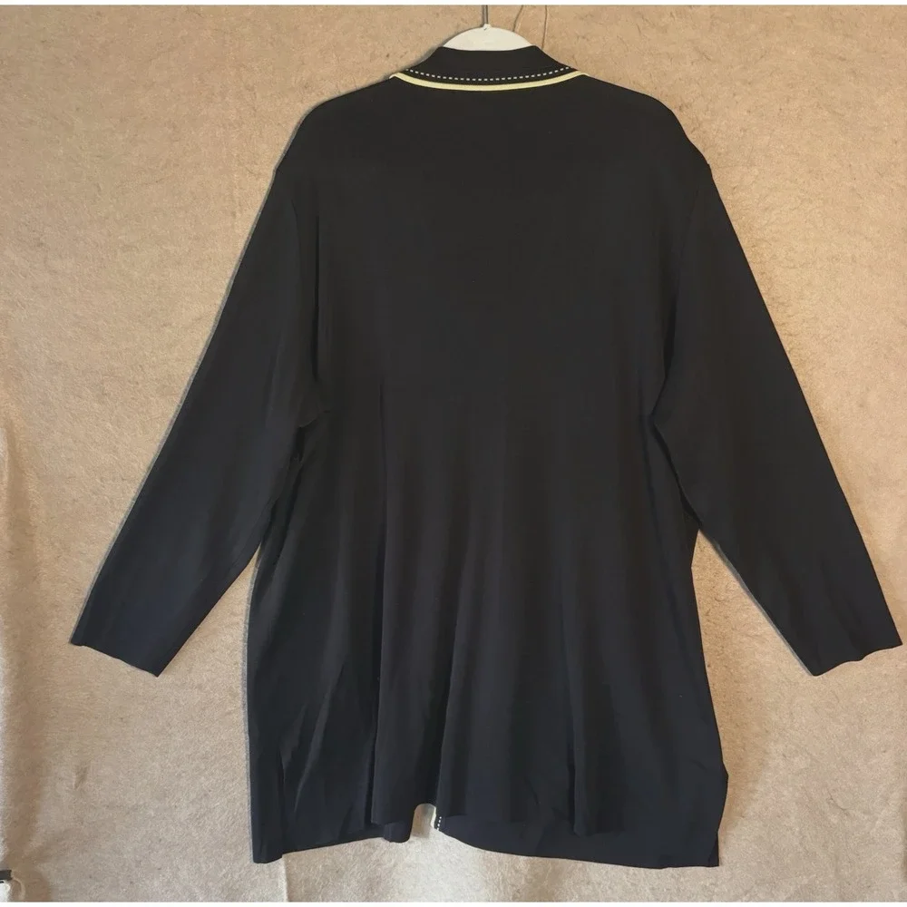 Exclusively Misook Cardigan Sweater Women 3X Black‎ Yellow Open Front Pockets